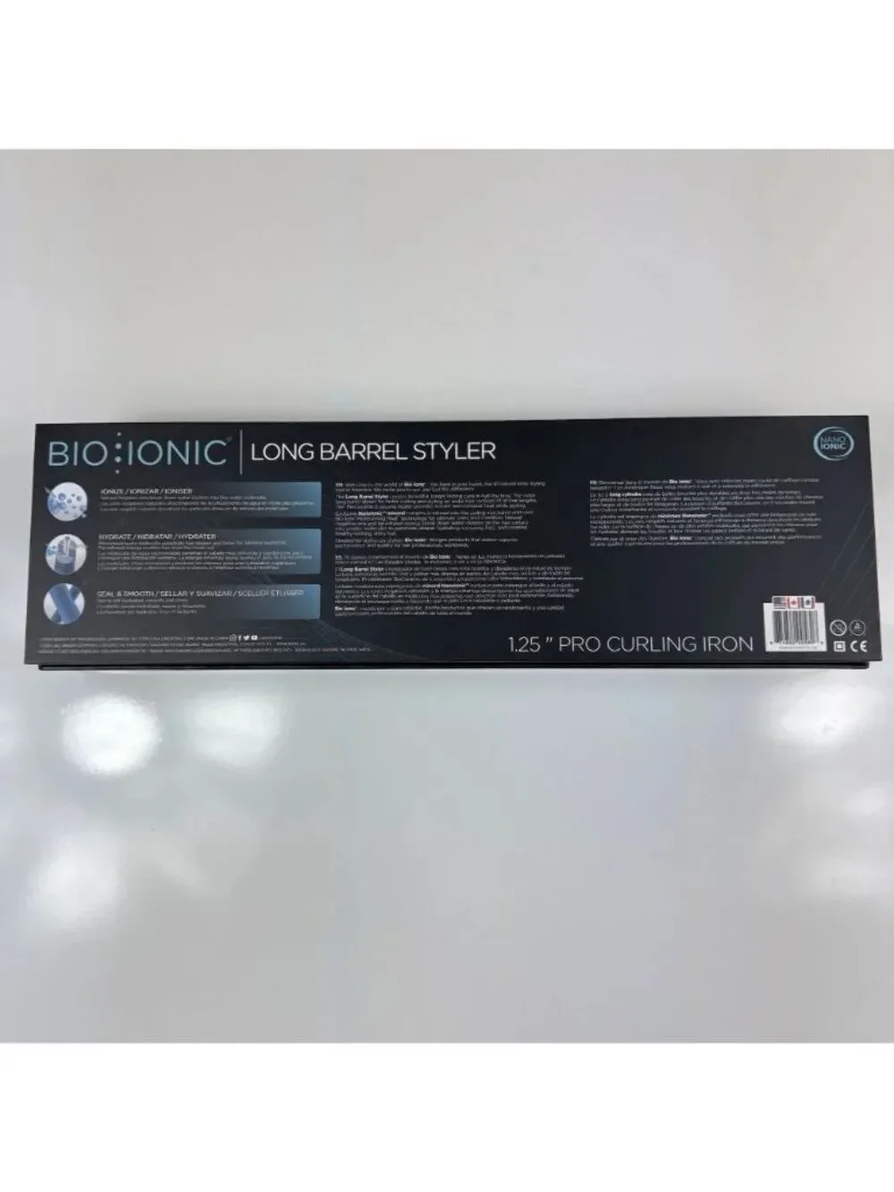 BIO IONIC Long Barrel Curling Iron Styler 1.25-Inch Black Nanoionic Beachy Waves